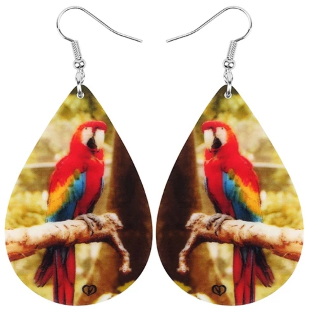 Macaw Parrot Earrings Tropical Bird Forest Teardro